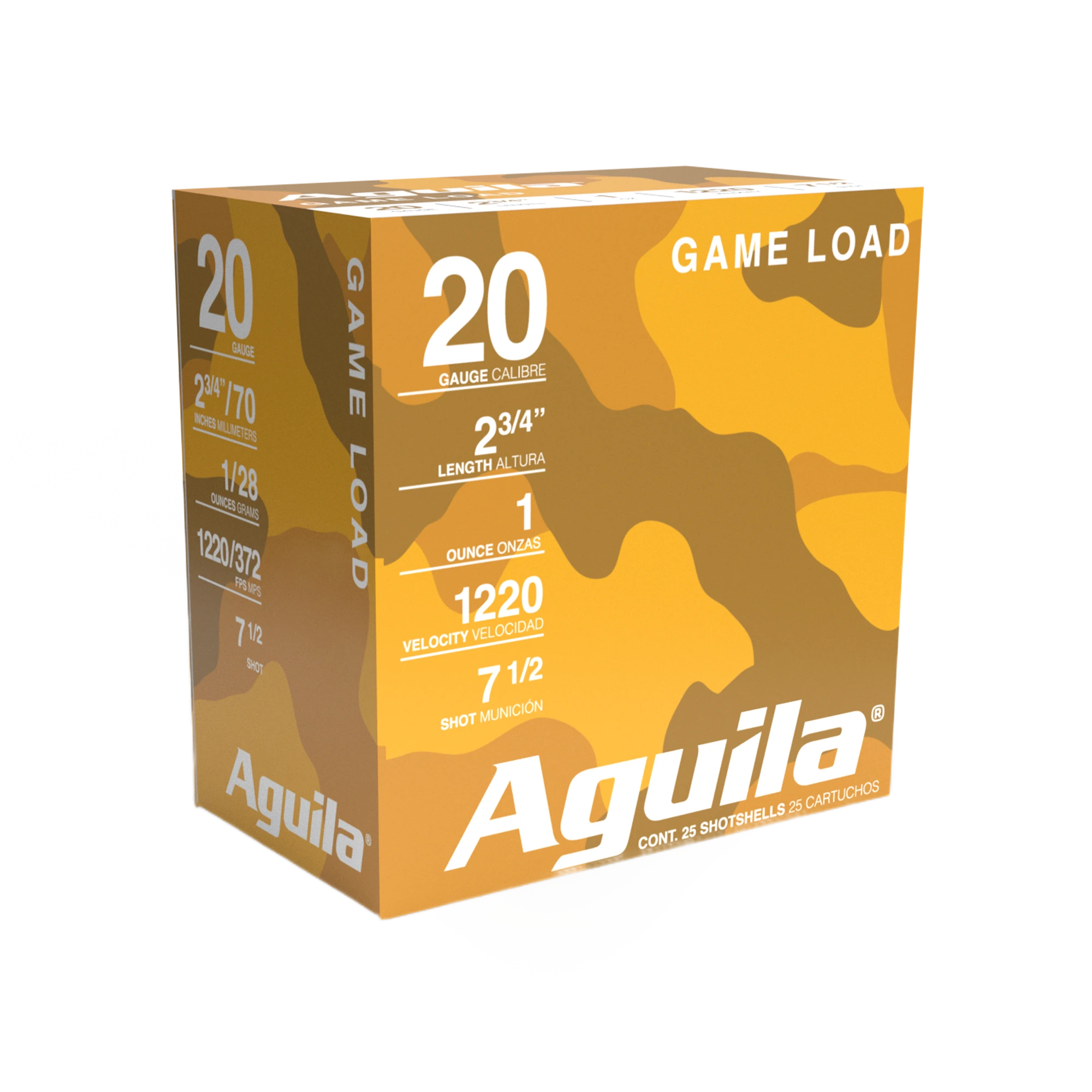 Cartucho Aguila, calibre 20, 2 3/4 IN. | 1 OZ | 7 1/2 SHOT