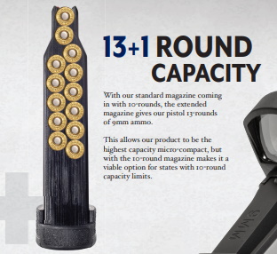 Cargador Smith & Wesson, modelo M&P9 shield Pluss, calibre 9mm, capacidad 13Rds