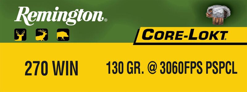 Munición Remington, calibre .270 Win, modelo Core Lokt, 130 grains